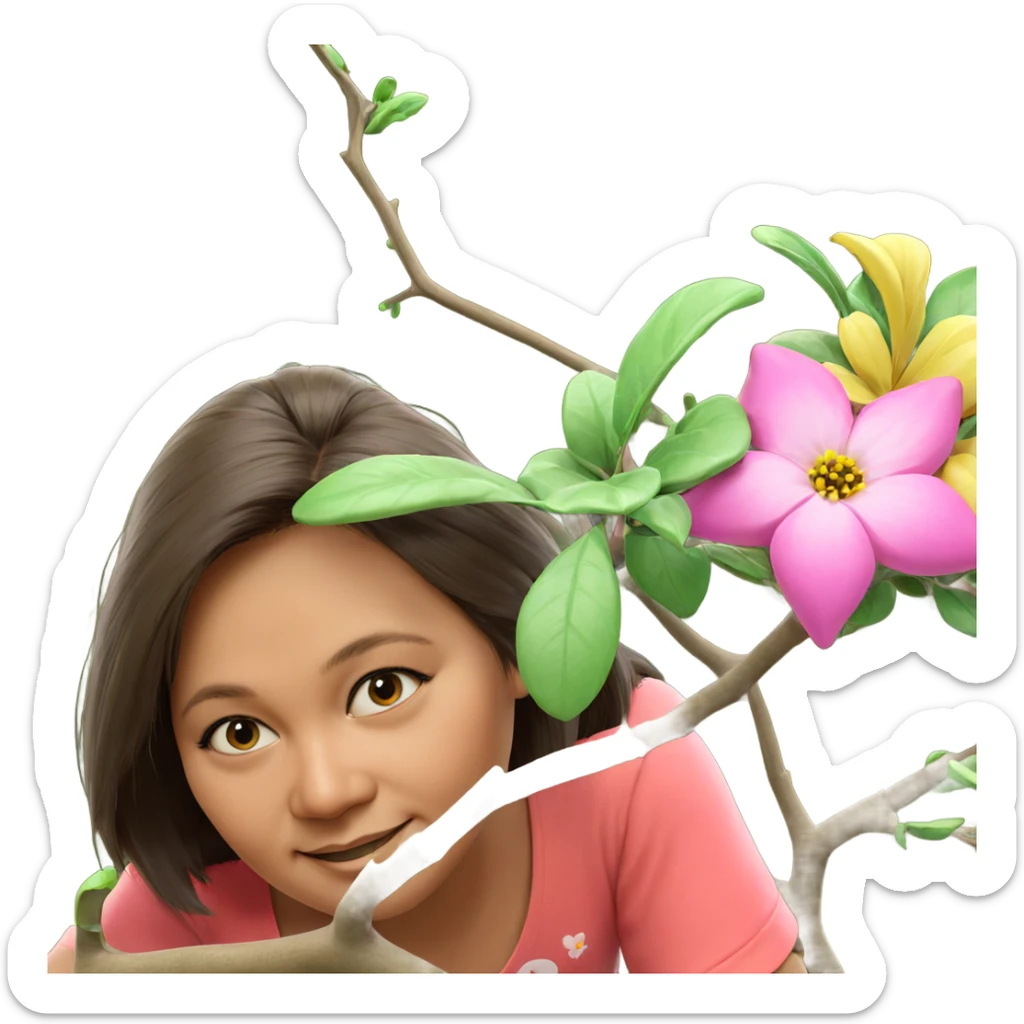 girl with flowers by tree sticker