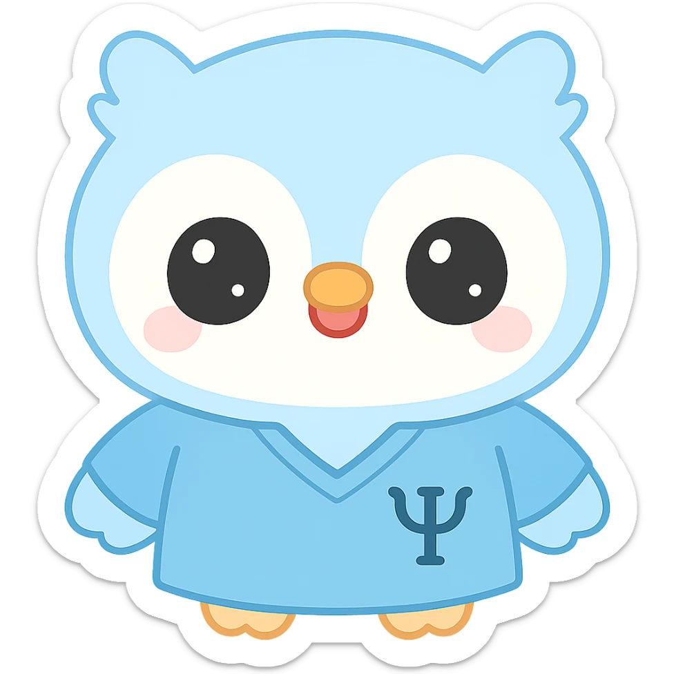 Change the baby owl's uniform to a blue psychology scrub, keeping the kawaii style, with a transparent background. sticker
