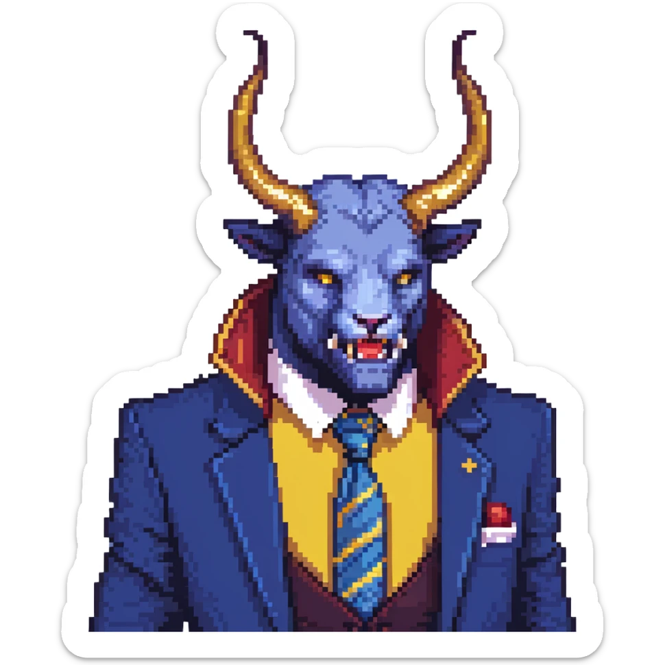 Beast from Beauty and the Beast with human lips and mouth, horns and blue formal clothes sticker