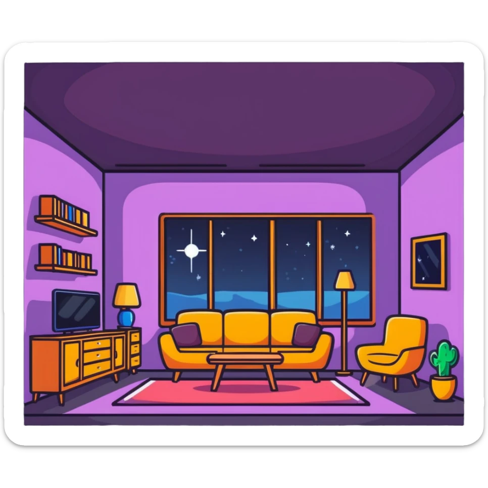 cozy room with furniture and magical sparkles floating above the furniture sticker