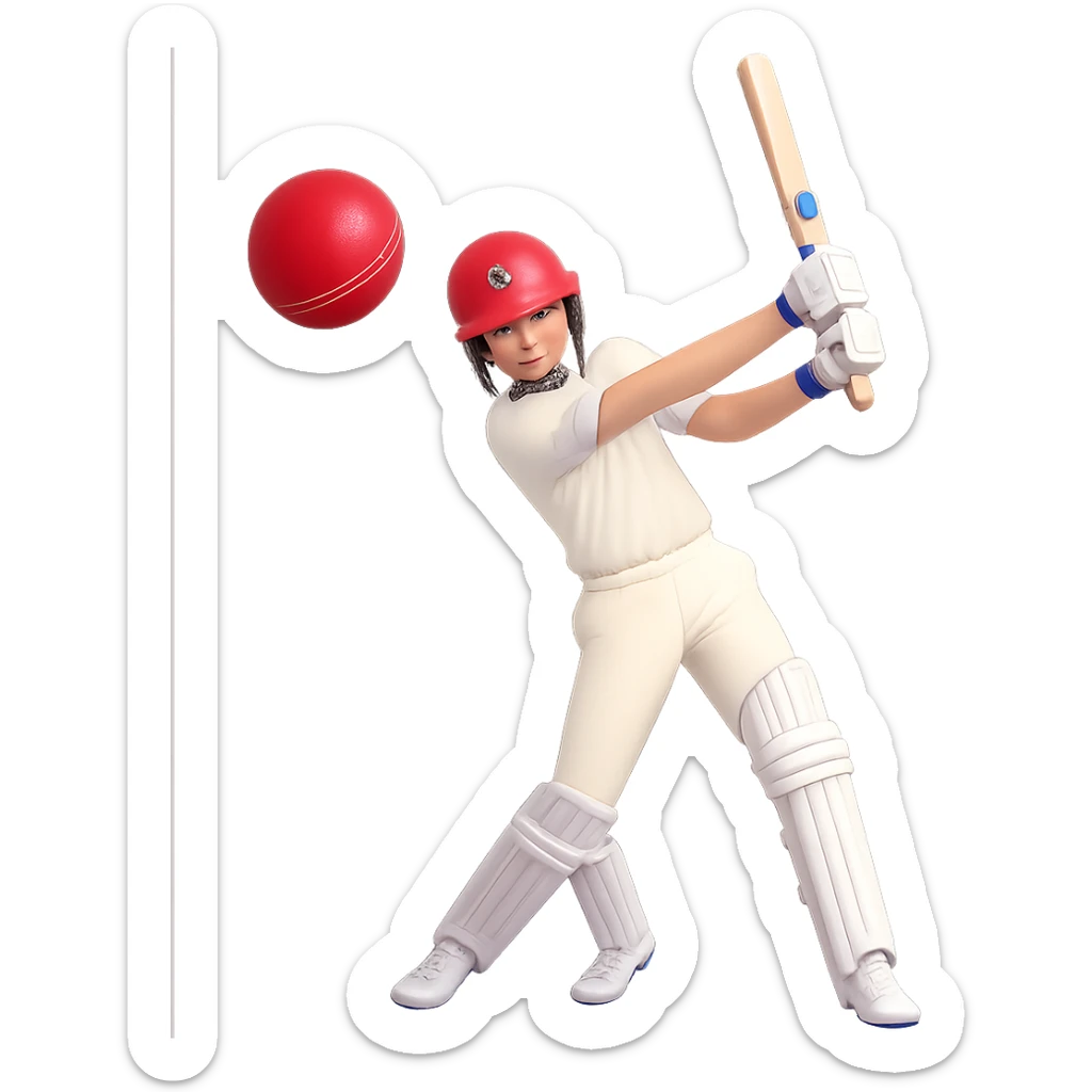 Add a cricket ball in front of the batsman in 3D emoji style with no background, matching the existing 3D emoji style of the image. sticker