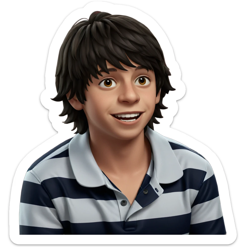 smiling boy in striped shirt sticker