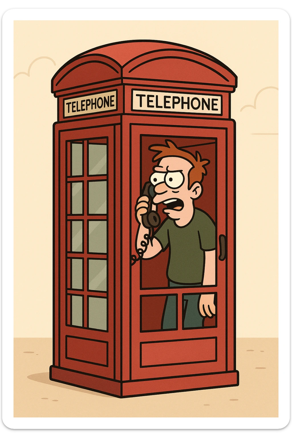 red phone booth, iconic British style, simple, clear details sticker