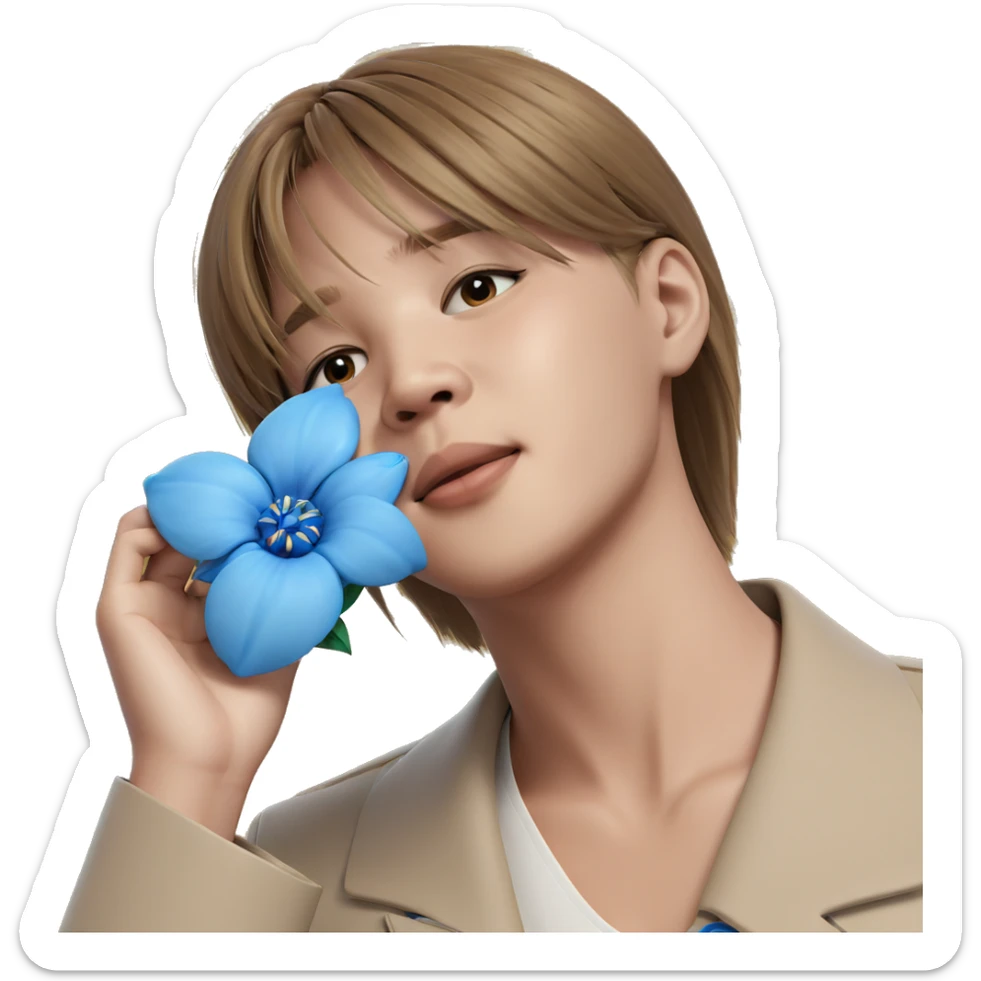 girl holding blue flower sticker