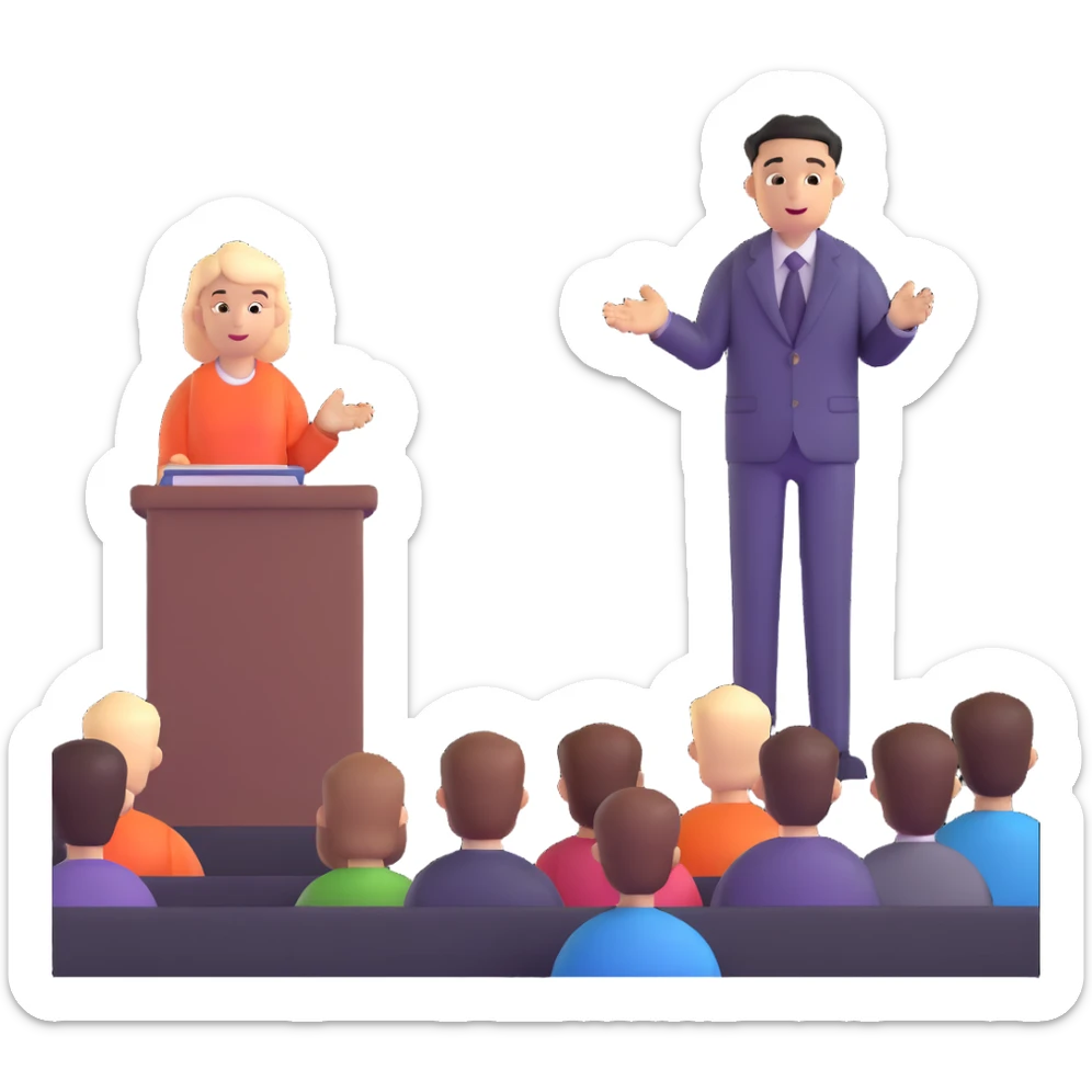 professional hair stylist giving seminar to hairdressers sticker