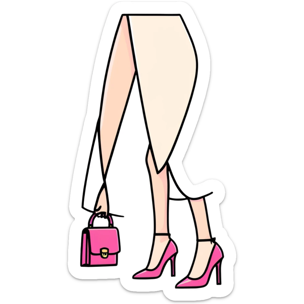 Girly fashion items like pink lipstick, high heels, and handbag sticker
