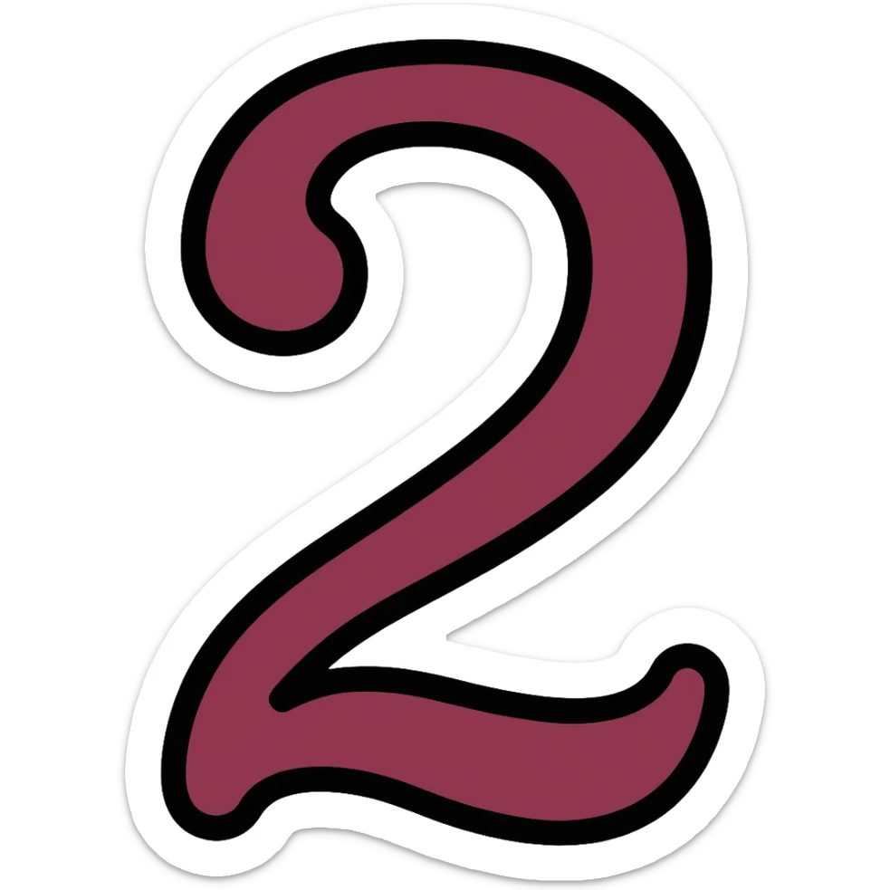 Number 2 in serif italic font with matted style in muted, deep, rich burgundy-charcoal mix color sticker