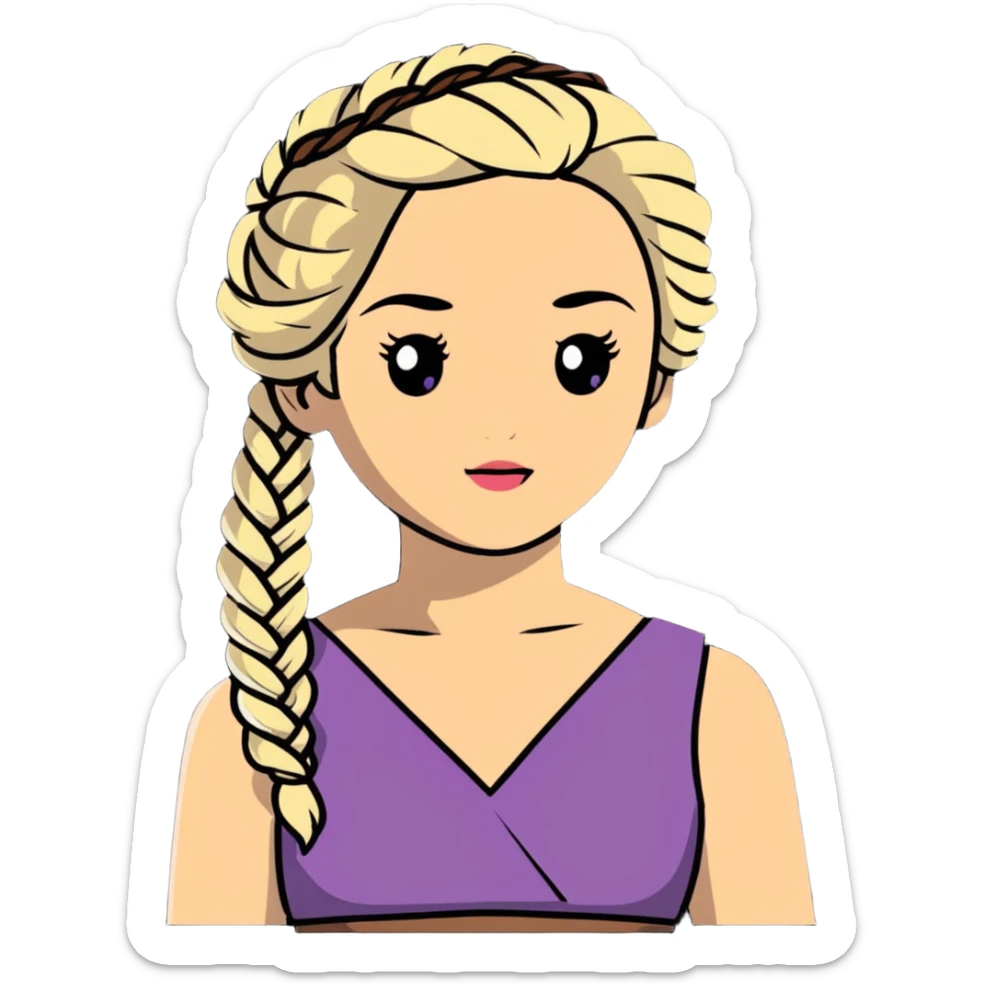 Daenerys Targaryen Game of Thrones character with blonde braided hair, chest up sticker