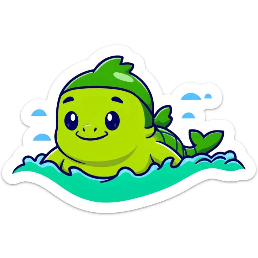 Green Shrekodil (mix of Shrek and crocodile) swimming breaststroke in a puddle sticker