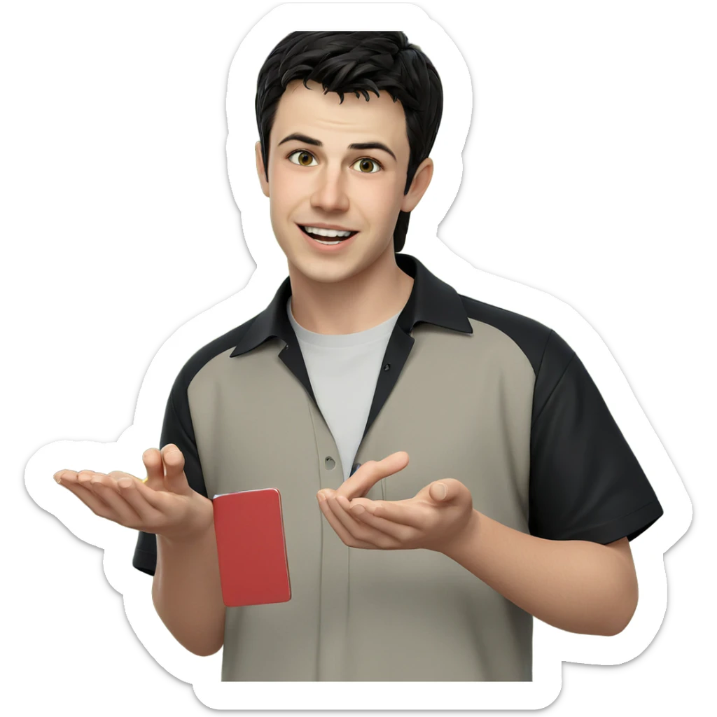 smiling boy in black shirt sticker