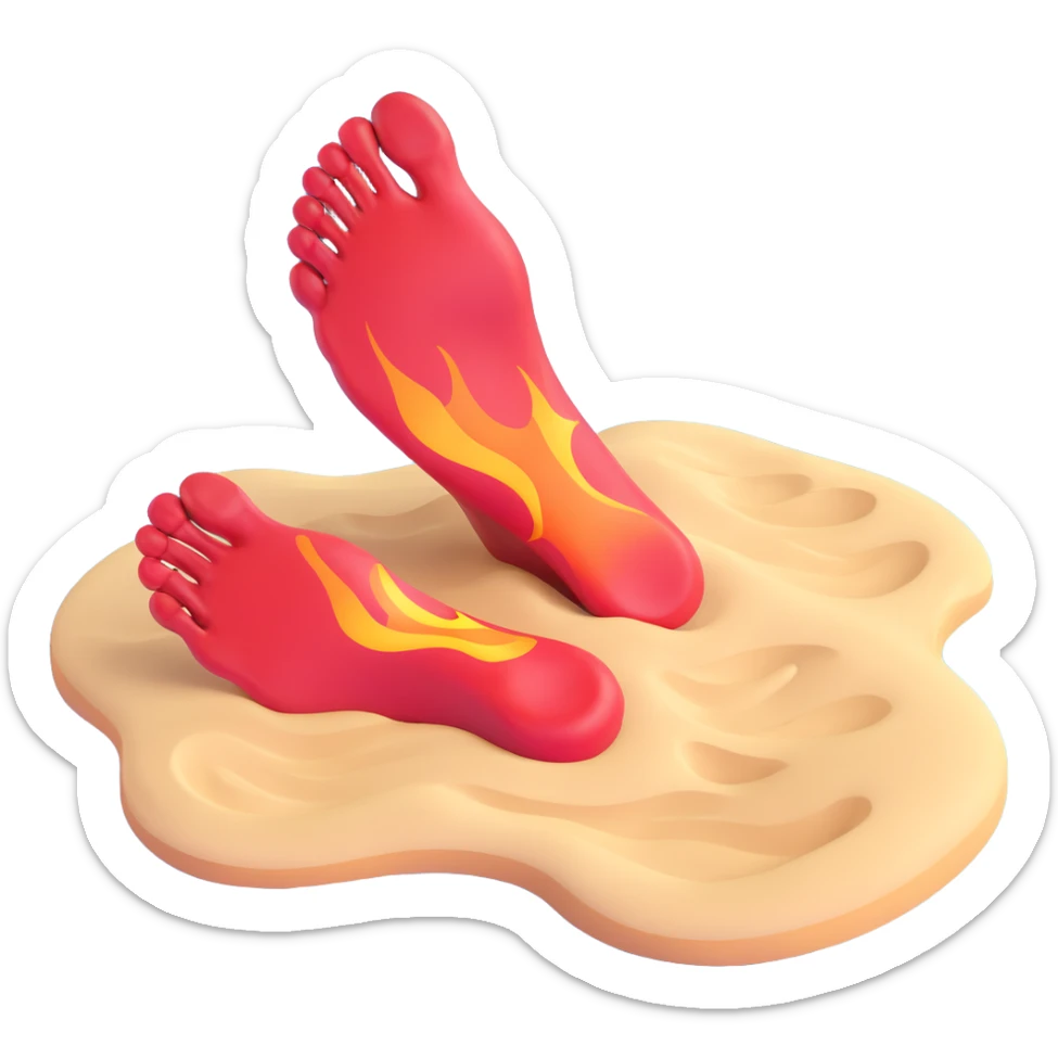 foot stepping on scorching hot beach sand with heat waves rising, showing pain without blood sticker