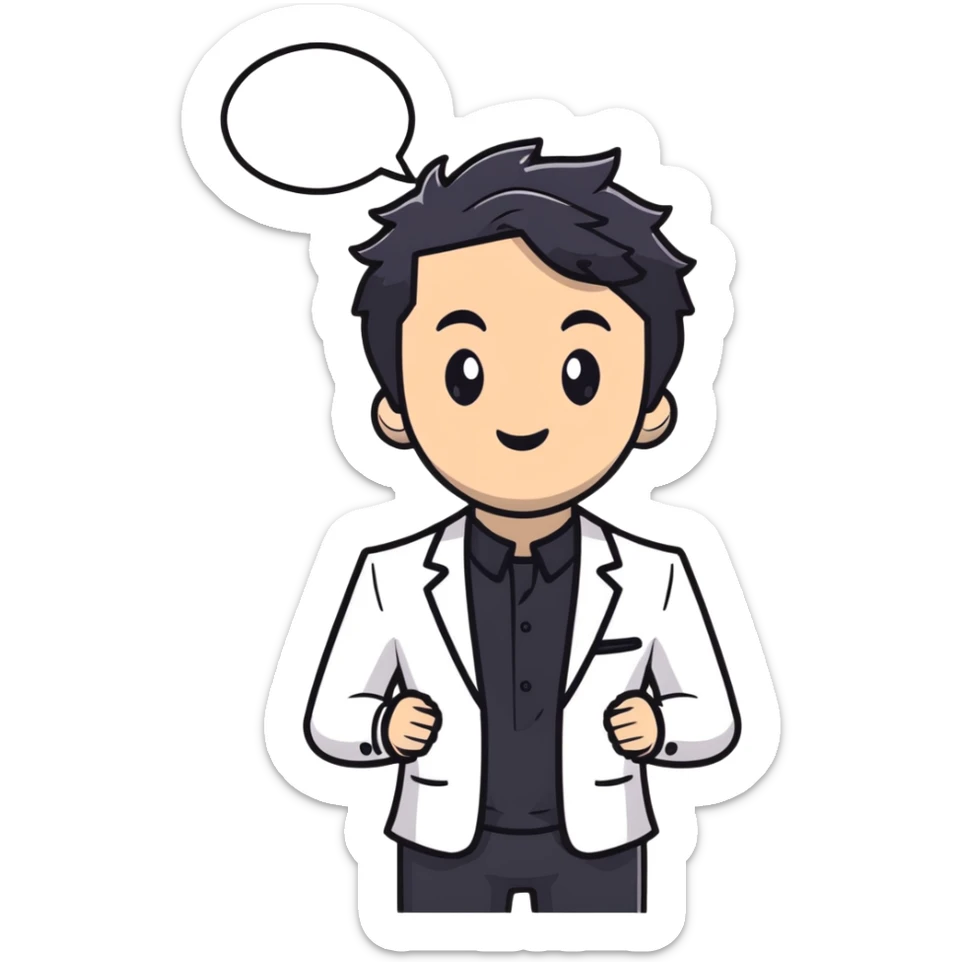 Polished headshot of a management educator with black wavy hair, stubble, strong features, white skin, smart casual attire with blazer, dynamic speaking expression, professional appearance for speaker profile sticker
