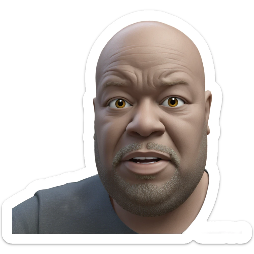 bald man with beard and bird sticker