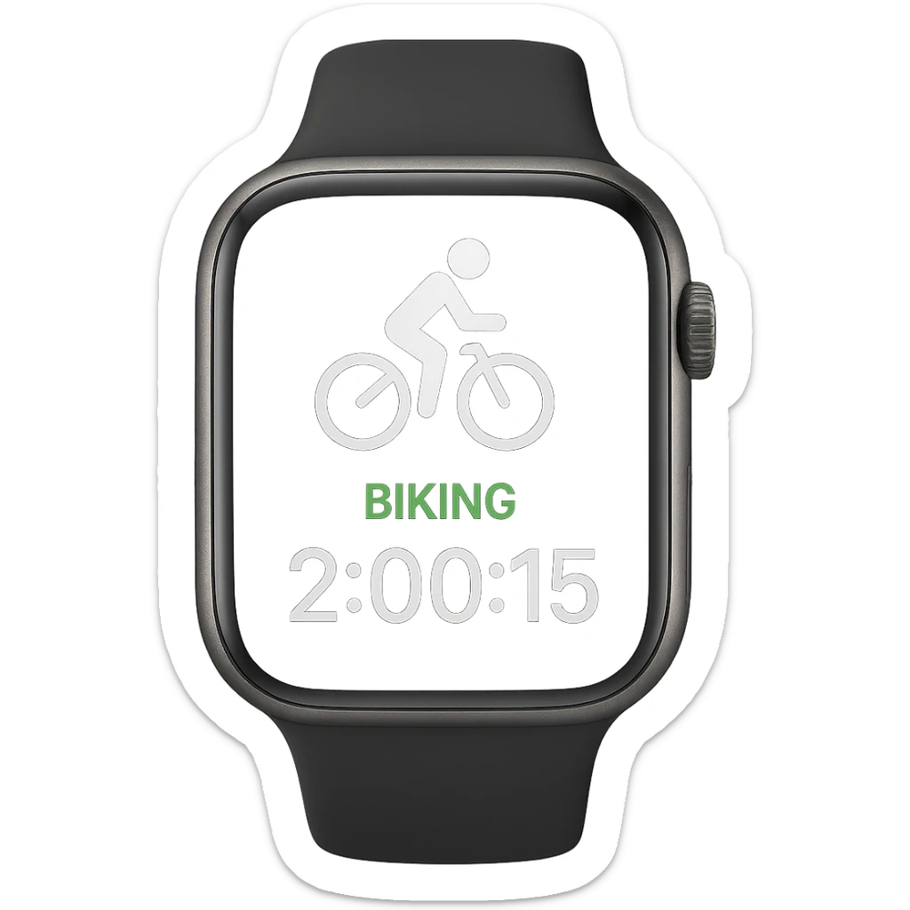 smartwatch con modalità attiva di bici che segna 2 ore di bici, REALISTICA 4K sticker