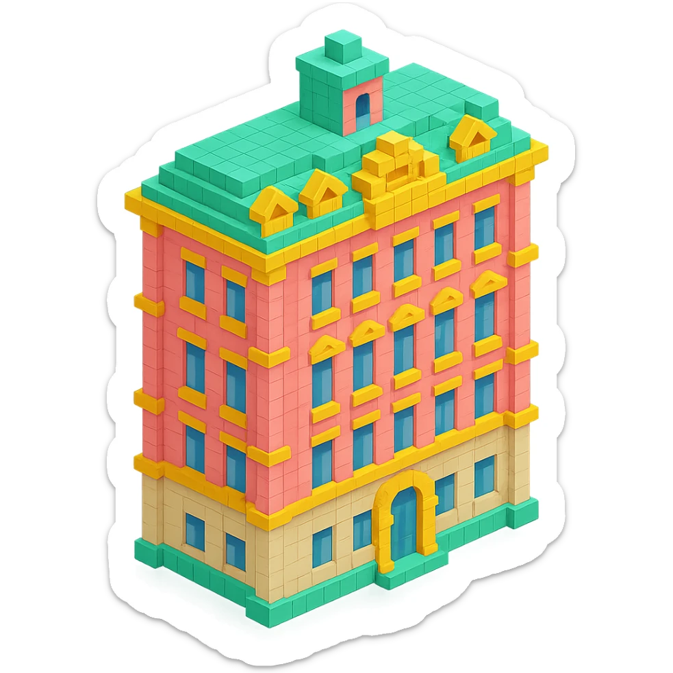old Saint Petersburg building, classic architecture, ornate facade, pastel colors, isometric view sticker