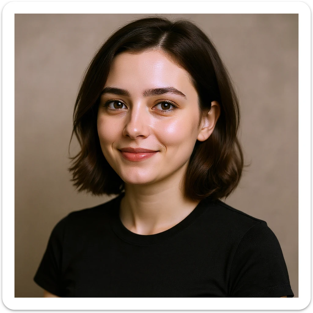 Realistic portrait with natural skin tones and detailed facial features, neutral background. sticker