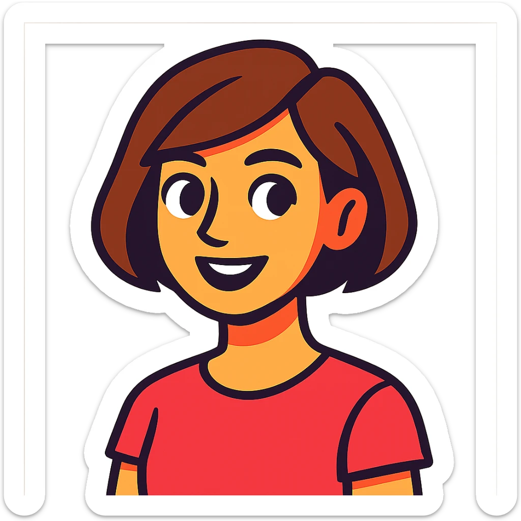 woman with short brown hair in vibrant toon style sticker