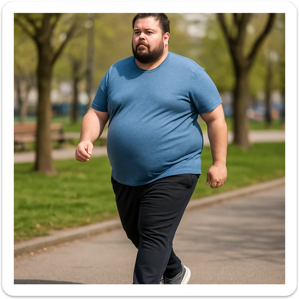 uomo grasso sedentario, che fa passi giornalieri per la sua salute fisica sticker