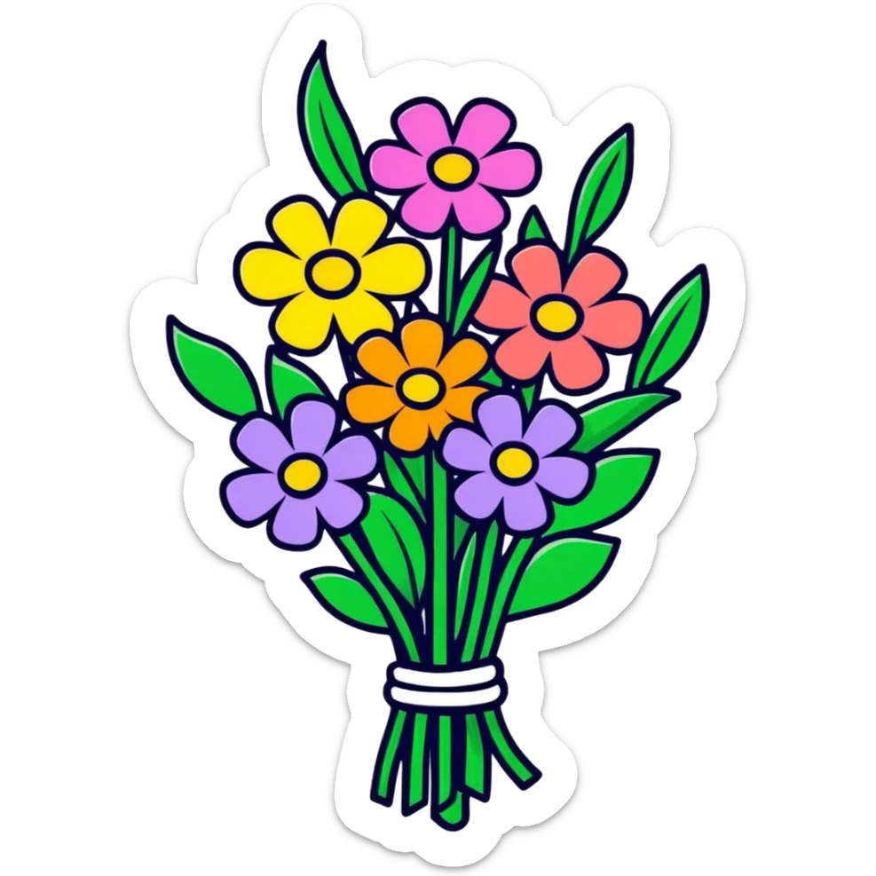 A "get well soon" bouquet of colorful flowers with a small card sticker