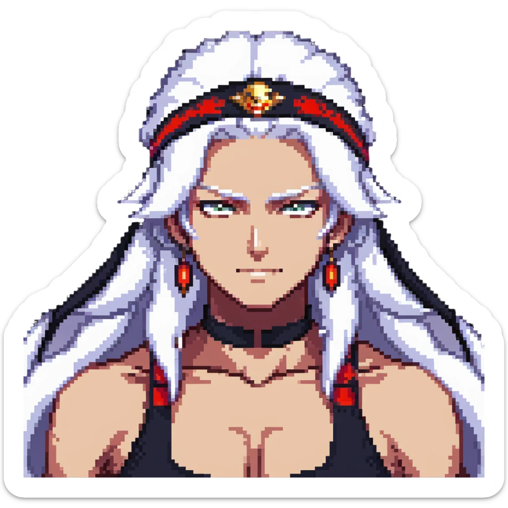 Tengen Uzui with a smirk, Sound Hashira from Demon Slayer, white hair, headband, muscular sticker