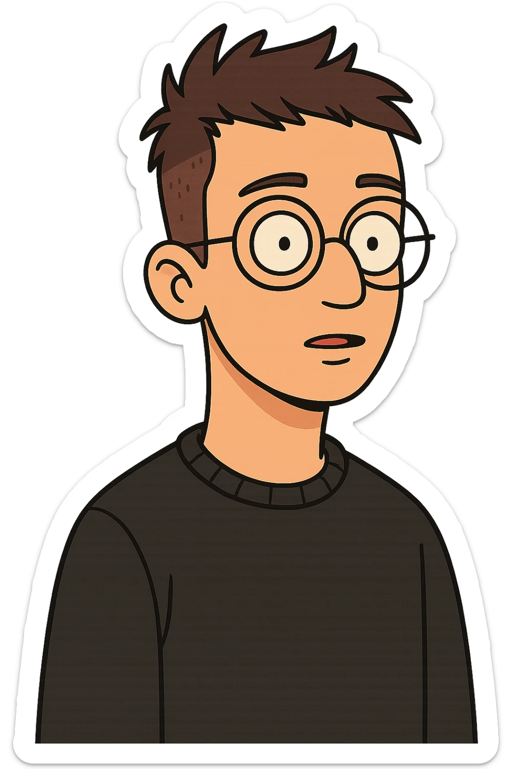 Slava Marlow, Russian music producer, signature round glasses, cartoon style, no text sticker