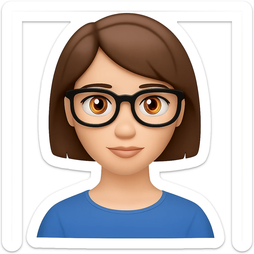 Add glasses to the female with short brown hair in the style of emoji (apple style emojis). sticker