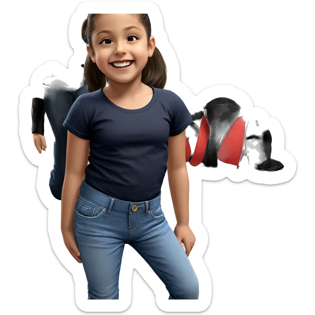 smiling girl in denim outfit sticker