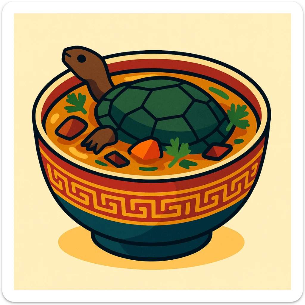 a traditional Chinese turtle soup in a ceramic bowl, elegant, detailed, rich colors sticker