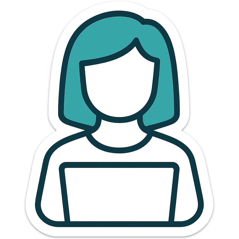 Make the face transparent, clothes as lines only, only the hair is filled in, teal icon style, keep background transparent. sticker