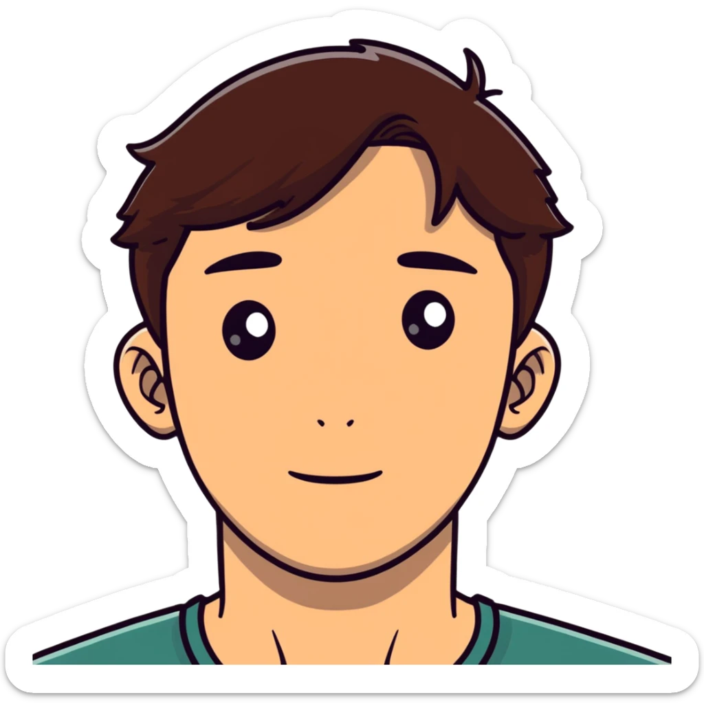 Polish man with medium length brown hair and freckles around his left eye sticker