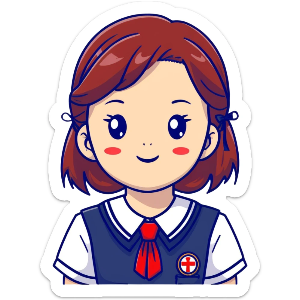 Adorable Japanese high school girl in classic sailor uniform with red necktie sticker