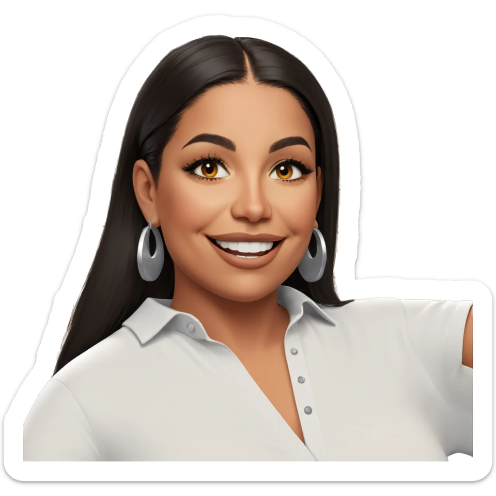 smiling girl in white shirt sticker