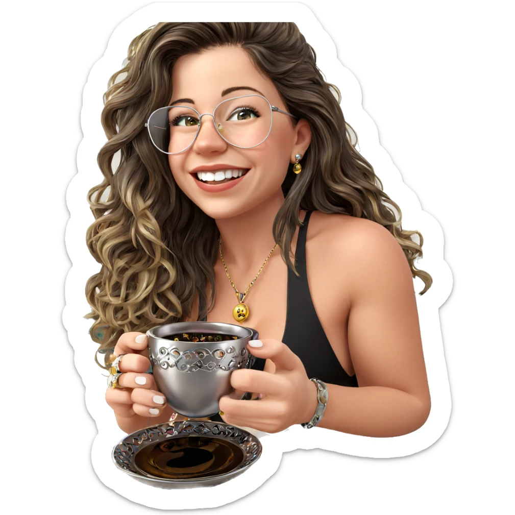 smiling girl with jewelry cup sticker