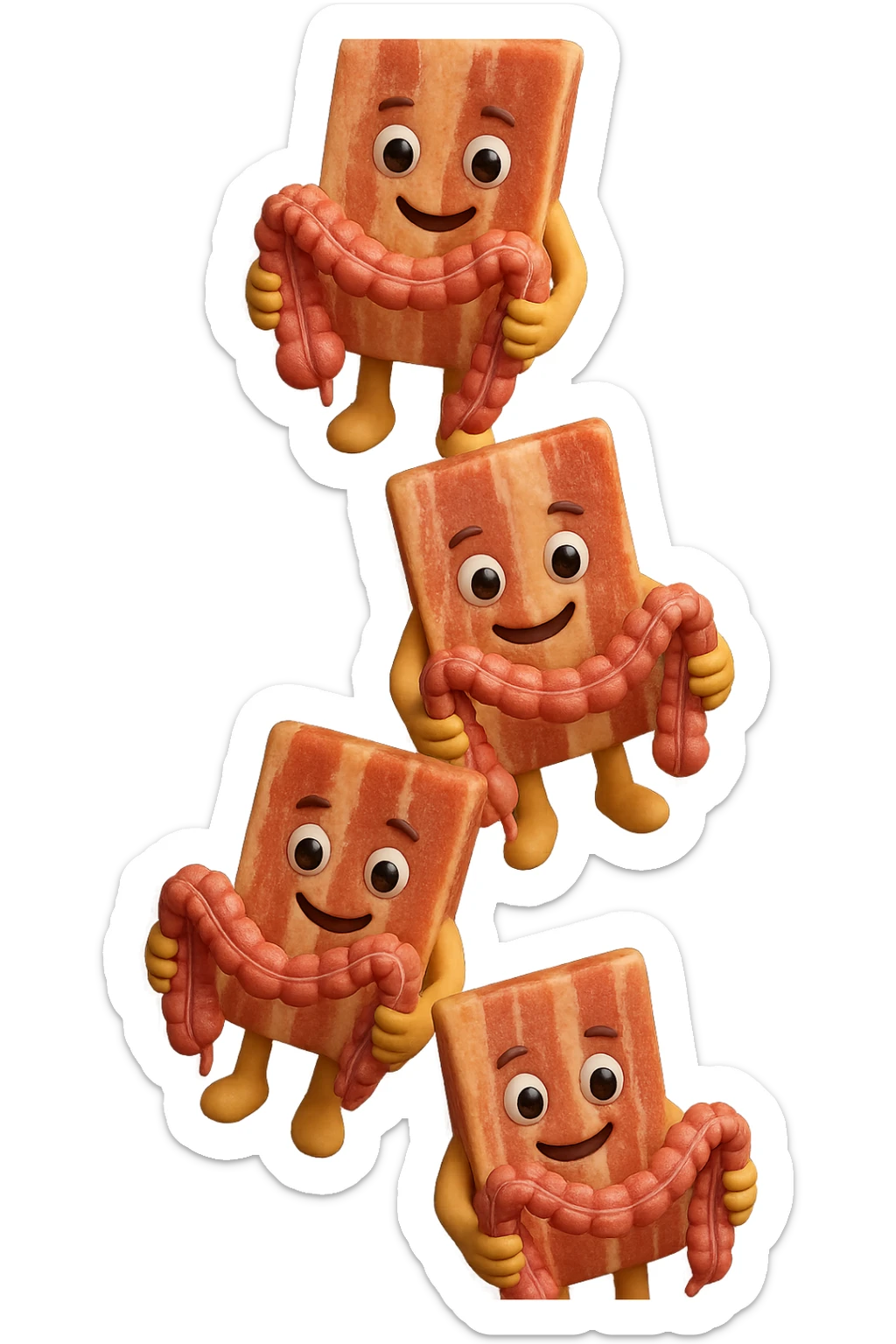 emoji stile iphone in 3d di fette di carne che cadono verticalmente dall'alto tenendo tra le mani pezzi di colon umano, iperrealistico 4k sticker