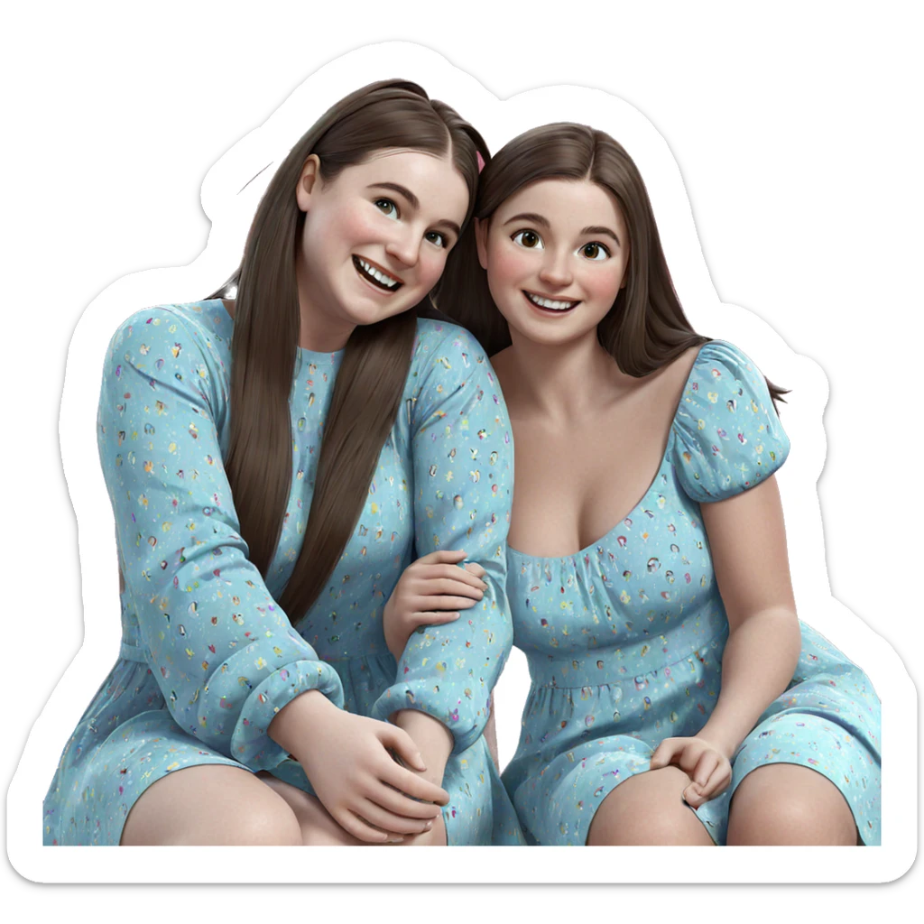 smiling girls in colorful dresses sticker