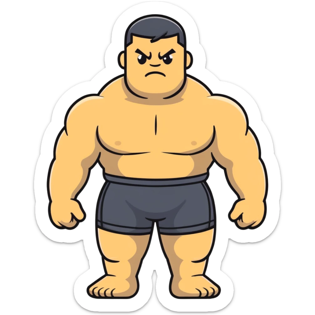 full body bulky male figure standing, muscular build, not overweight but not skinny, strong physique sticker