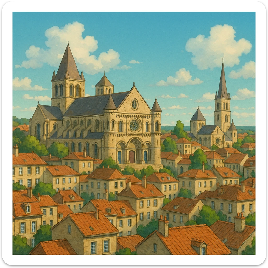 ghibli style Poitiers cityscape or landmark, France sticker