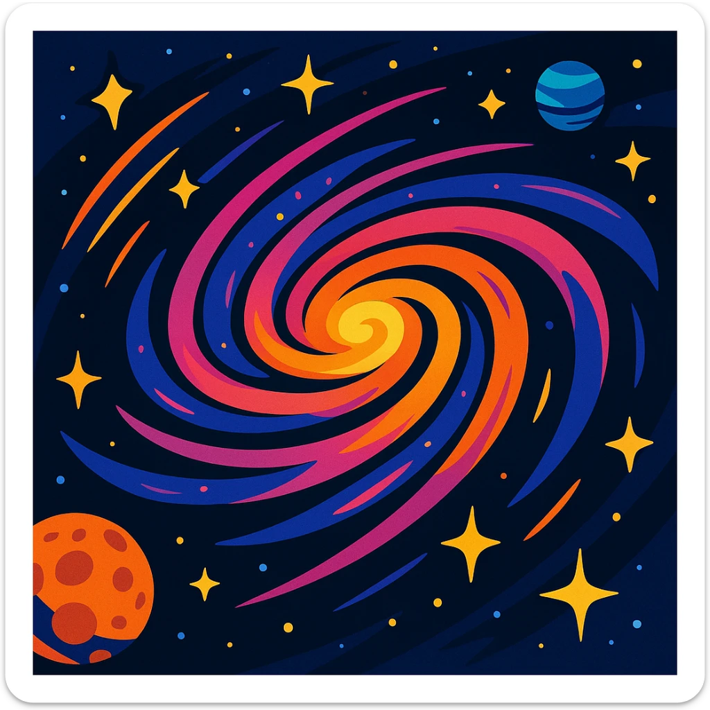 milky way galaxy with bold colors and dynamic lines in vibrant toon style sticker
