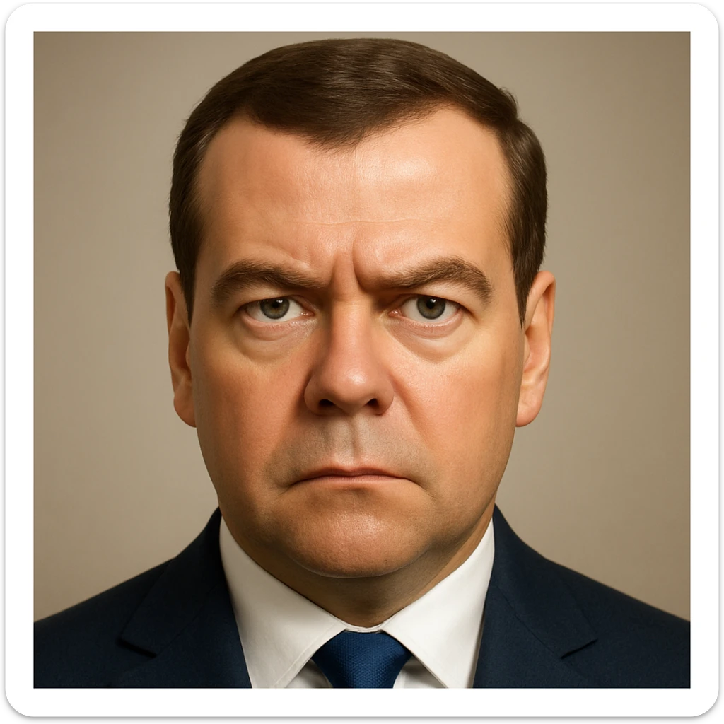 photorealistic, high-quality portrait of Dmitry Medvedev in emoji style, very detailed, serious and focused look sticker