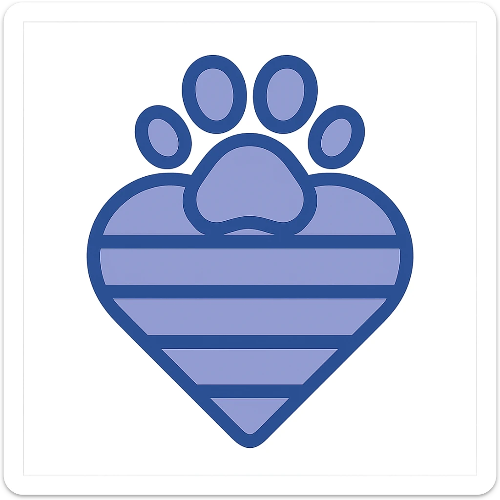 rainbow pride heart with a paw print on top, flat blue style, no text sticker