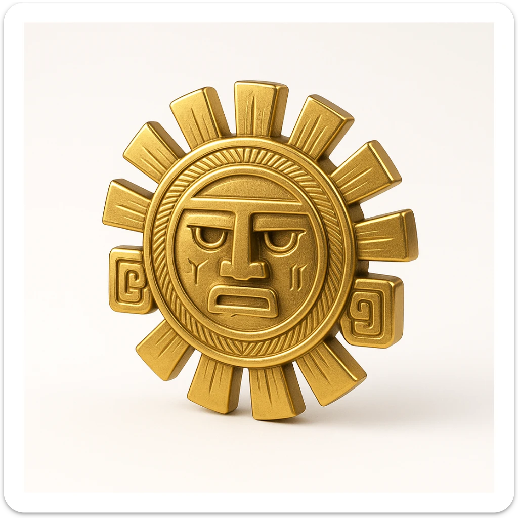 Minimalist Inca logo with stylized sun motif, gold and black, clean lines, modern branding feel sticker
