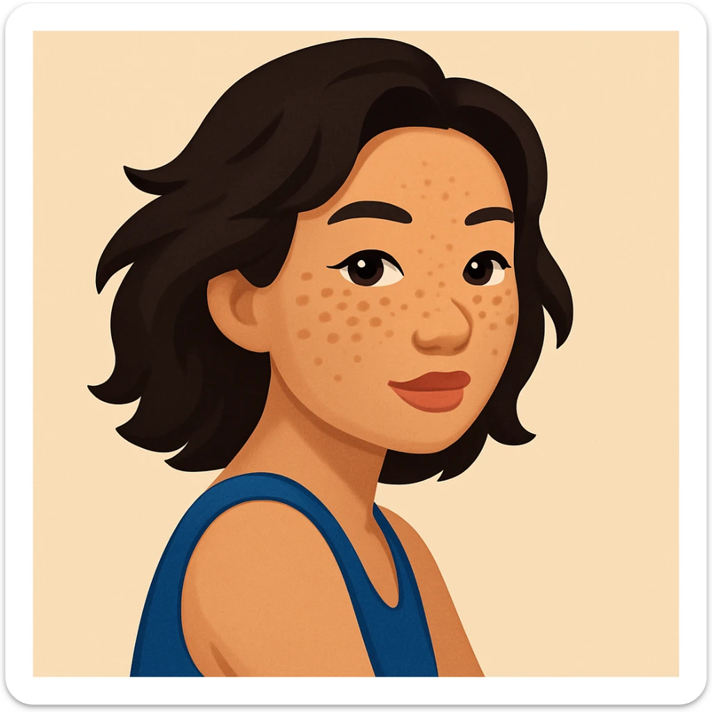 turn the second man in emoji style of the 1st image, match the facial features and match dressing style of the 2nd image, she is wearing blue tank top lose, side pose sticker