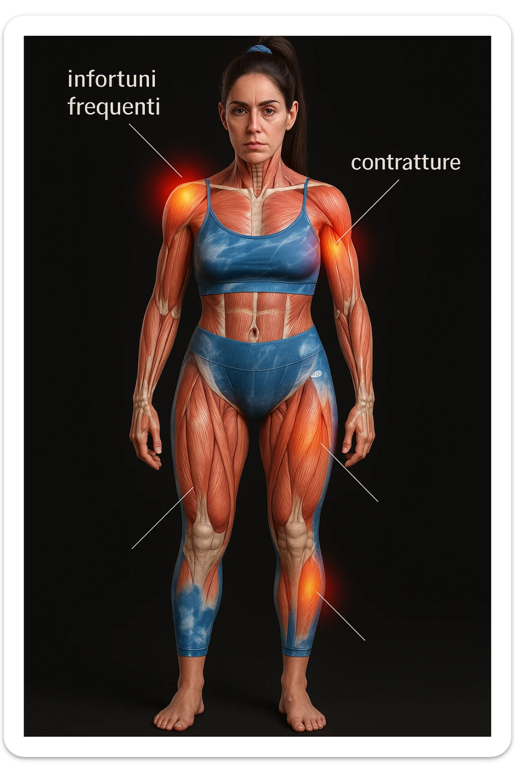 donna con infortuni e contratture frequenti in 3D immagine medica in italiano  sticker