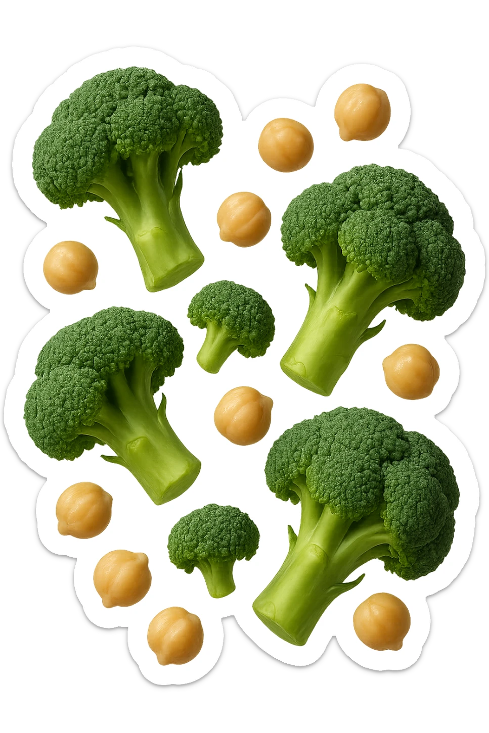 SU QUESTO STILE FAI  broccoli e ceci che fluttuano in aria, FALLO MOLTO REALISTICO IN 3D sticker