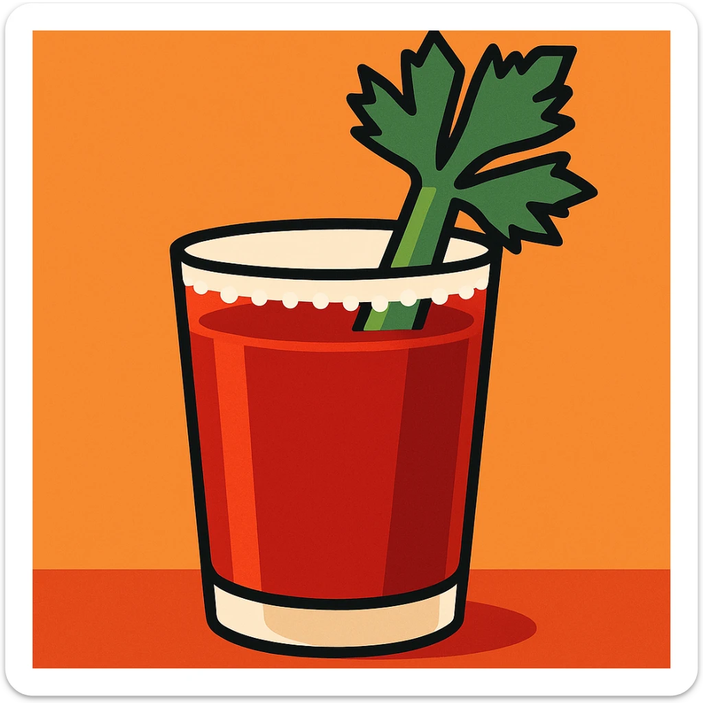 bloody mary cocktail, celery stalk, salt rim, rich red color, minimalistic style sticker