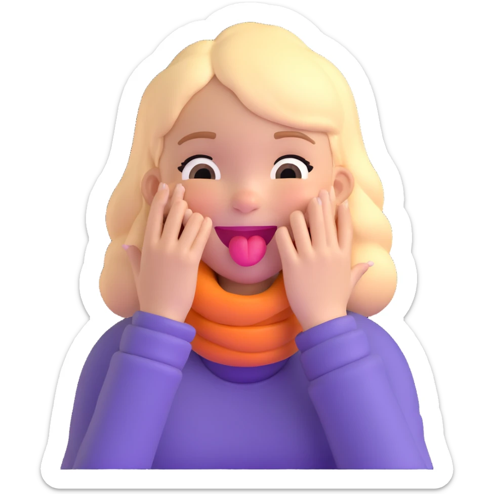 girl with her hands wrapped around her own neck, laughing, tongue out sticker