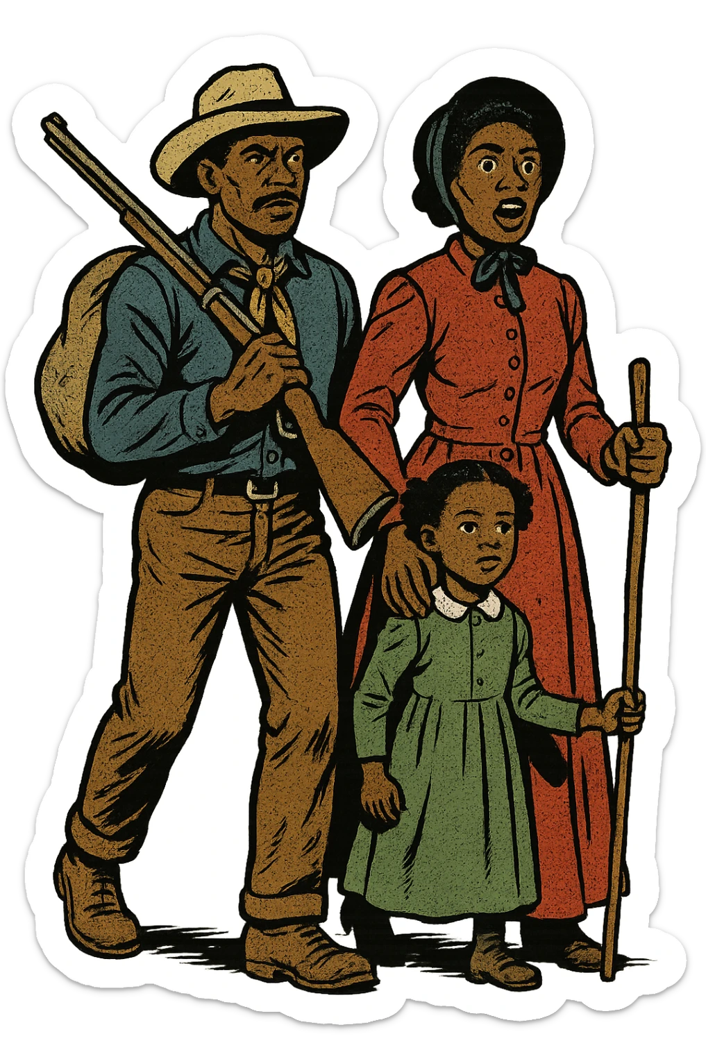The full bodies of an African American black exoduster family in the American West in 1879 sticker