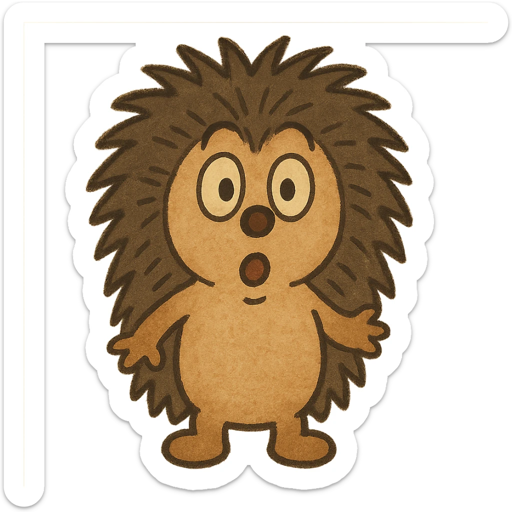 emoji of a surprised, fluffy hedgehog from a Soviet cartoon, in the style of Soviet animation with soft colors, transparent background sticker