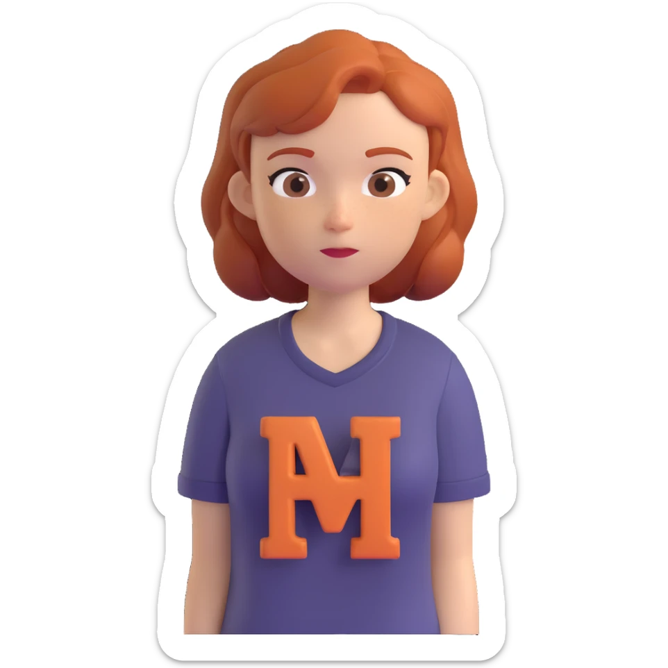 memoji style portrait of a woman with ginger hair, auburn shirt, neutral expression sticker