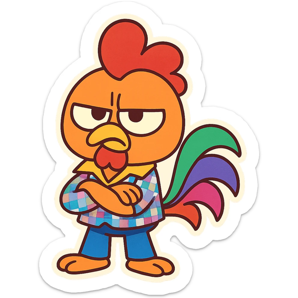 Coq disco qui perd patience en style cartoons enfant style gumball  sticker
